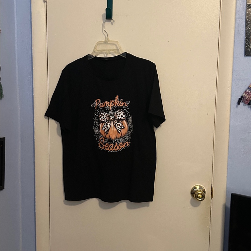 Shein XL Pumpkin Season Black Orange and White Short Sleeve Shirt